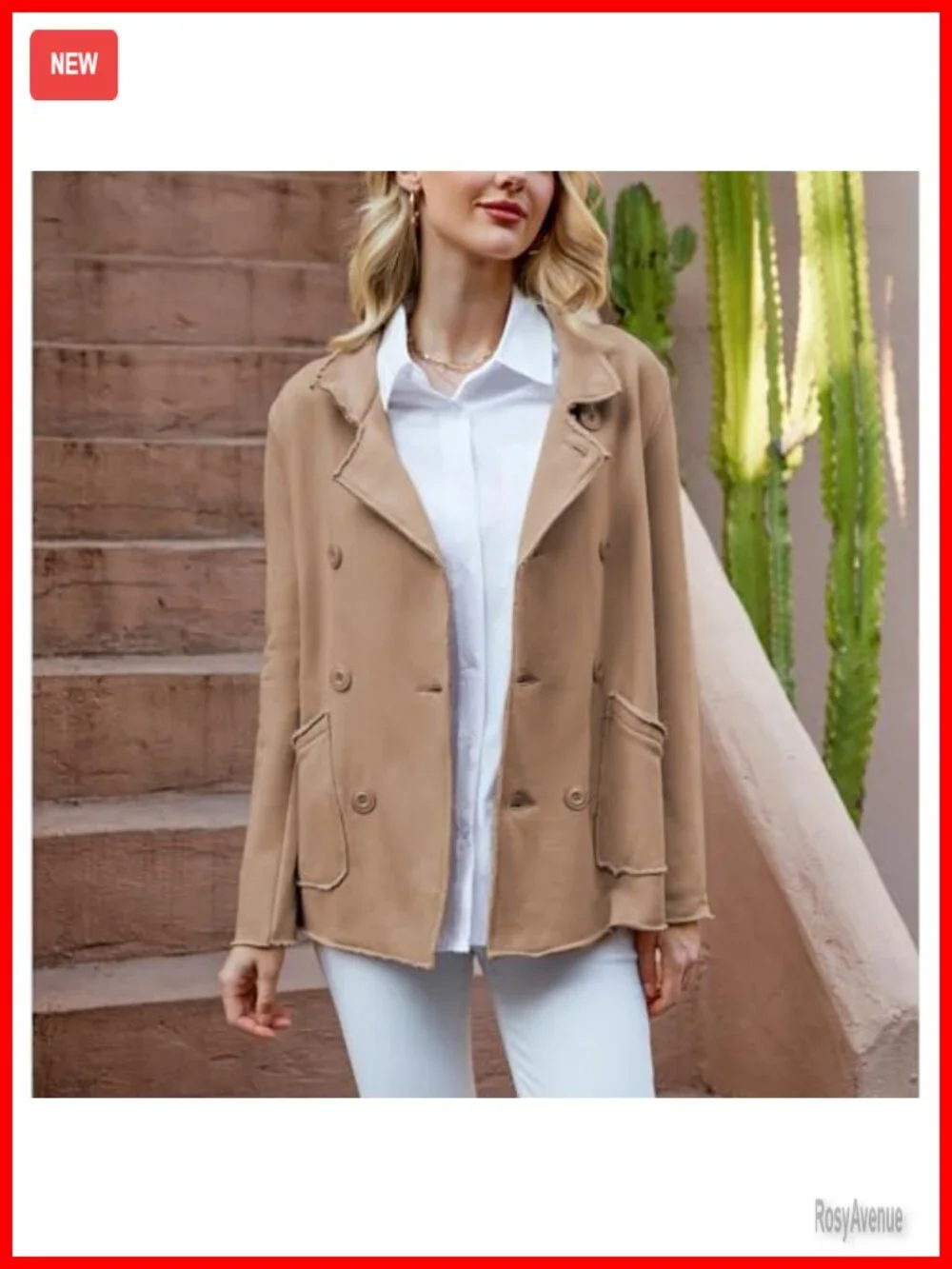 Womens Double Breasted Pea Coat Relaxed Fit Notch Lapel